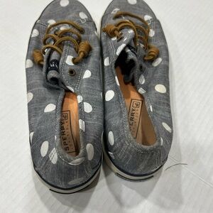 Sperry Kids Gray Polka Dot Lace-Up Sneakers with Tan Laces